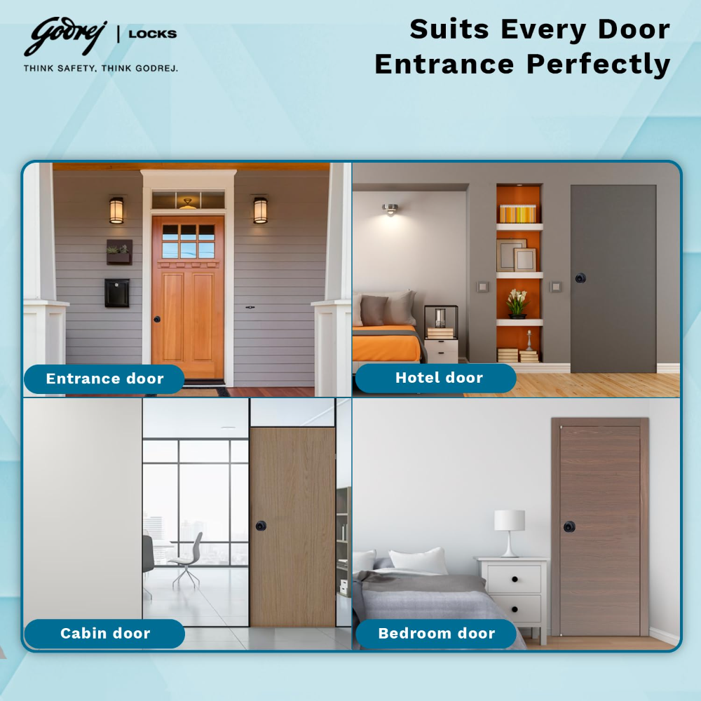 Godrej Cylinder Lock | Single Panel Door Lock | Suitable for Bedroom Doors  & Inter-Connected Doors for Commercial Space | Keyped | Matte Black Finish | Door Thickness 32mm to 45mm | 5 Years Warranty